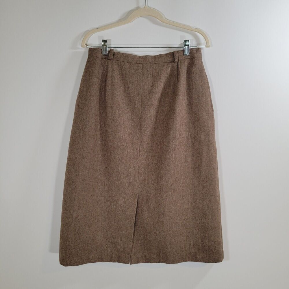 Vintage CLAUDE Brown Wool Skirt Sz 14 High Waisted A Line Lined Vent Neutral